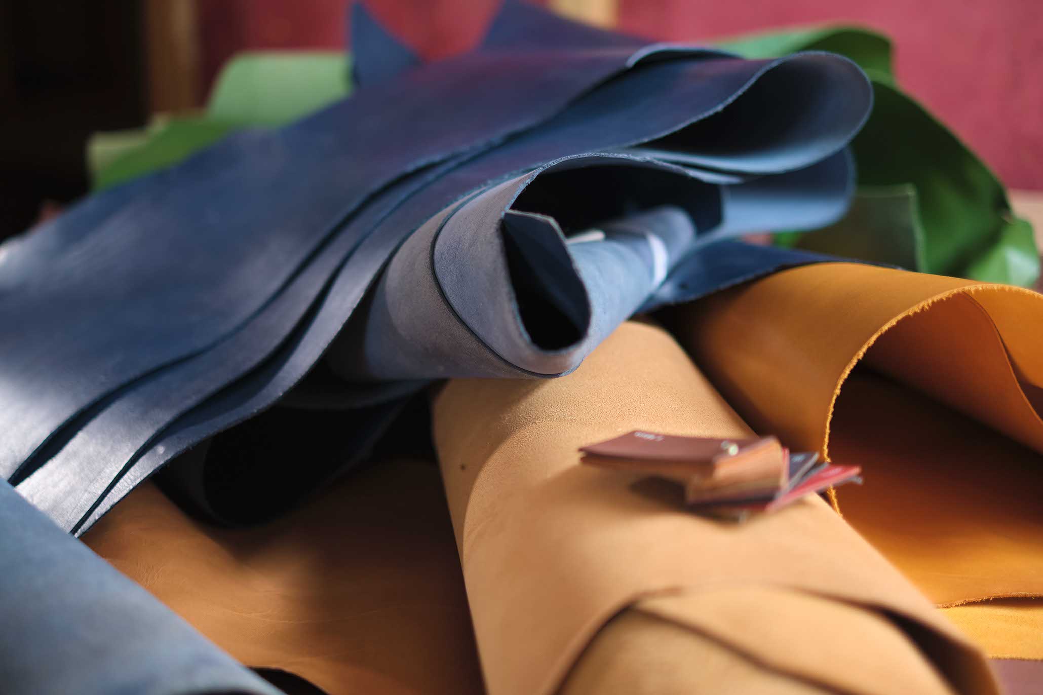 display of eco-friendly, leather swatches that combine style and sustainability. trend of sustainable and ethical leather alternatives. Sustainable Luxury
